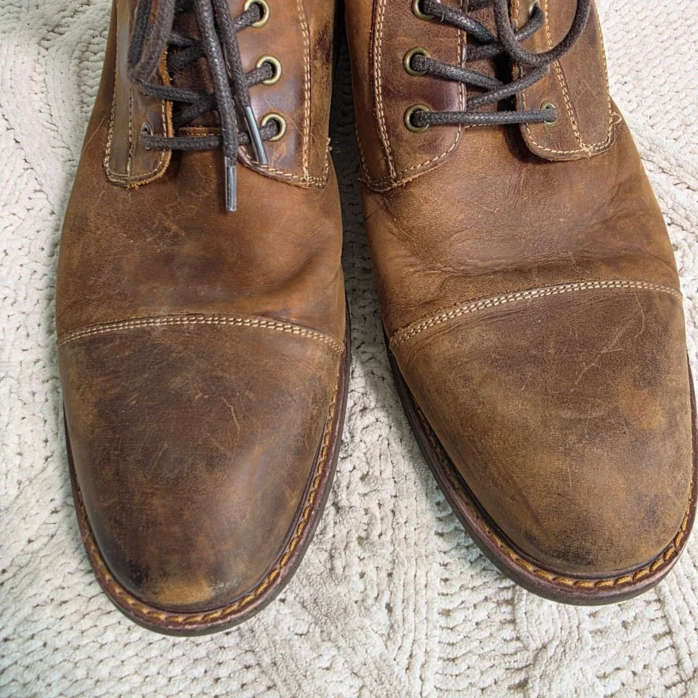 Florsheim Boots Brown Leather Lace Up Side Zip Cap Toe Mens 10